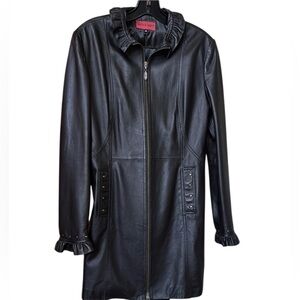 Nicola Berti Ruffled Black Women's Jacket/Coat
